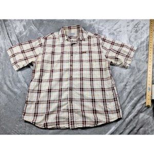 Carhartt Mens Large Button Up Shirt burgundy‎ maroon Plaid Short Sleeve